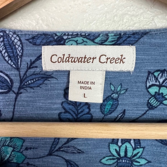 Coldwater Creek Womens Size Large Blue Floral Print Top 3/4 Sleeve Boho Peasant - Picture 3 of 7